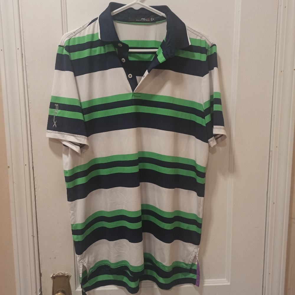RLX Ralph Lauren - Striped Tech-Piqué Golf Polo Shirt - Blue Green white strips